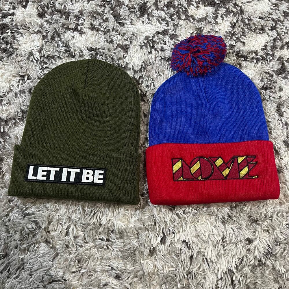 Beatles Let It Be / LOVE Beanie Lot‎ of 2 Sz one size New